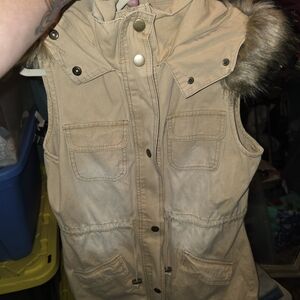 All in Motion Women's Beige Hooded Vest with Faux Fur